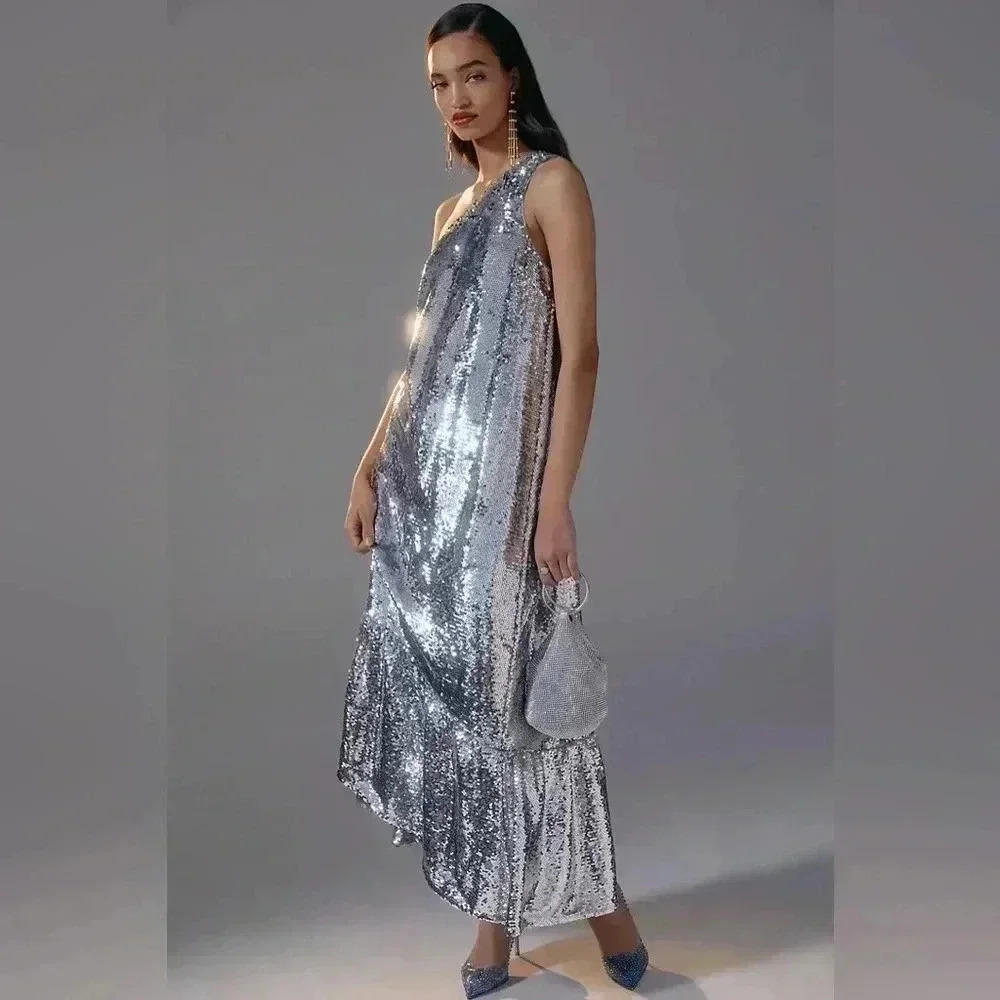 Anthropologie Maeve One-Shoulder Sequin Dress